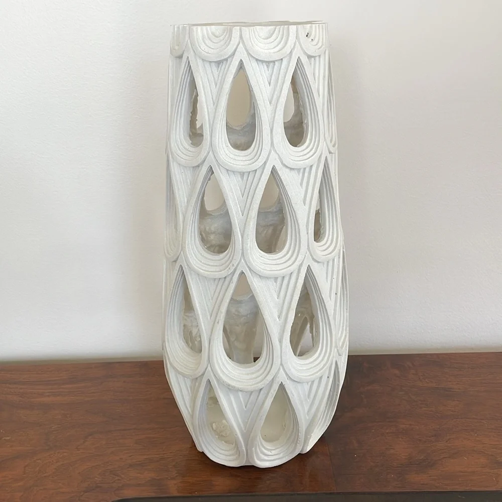 17 Inch Vase - Pierced Cut Out Water‎ Drop Design - Resin - White Finish